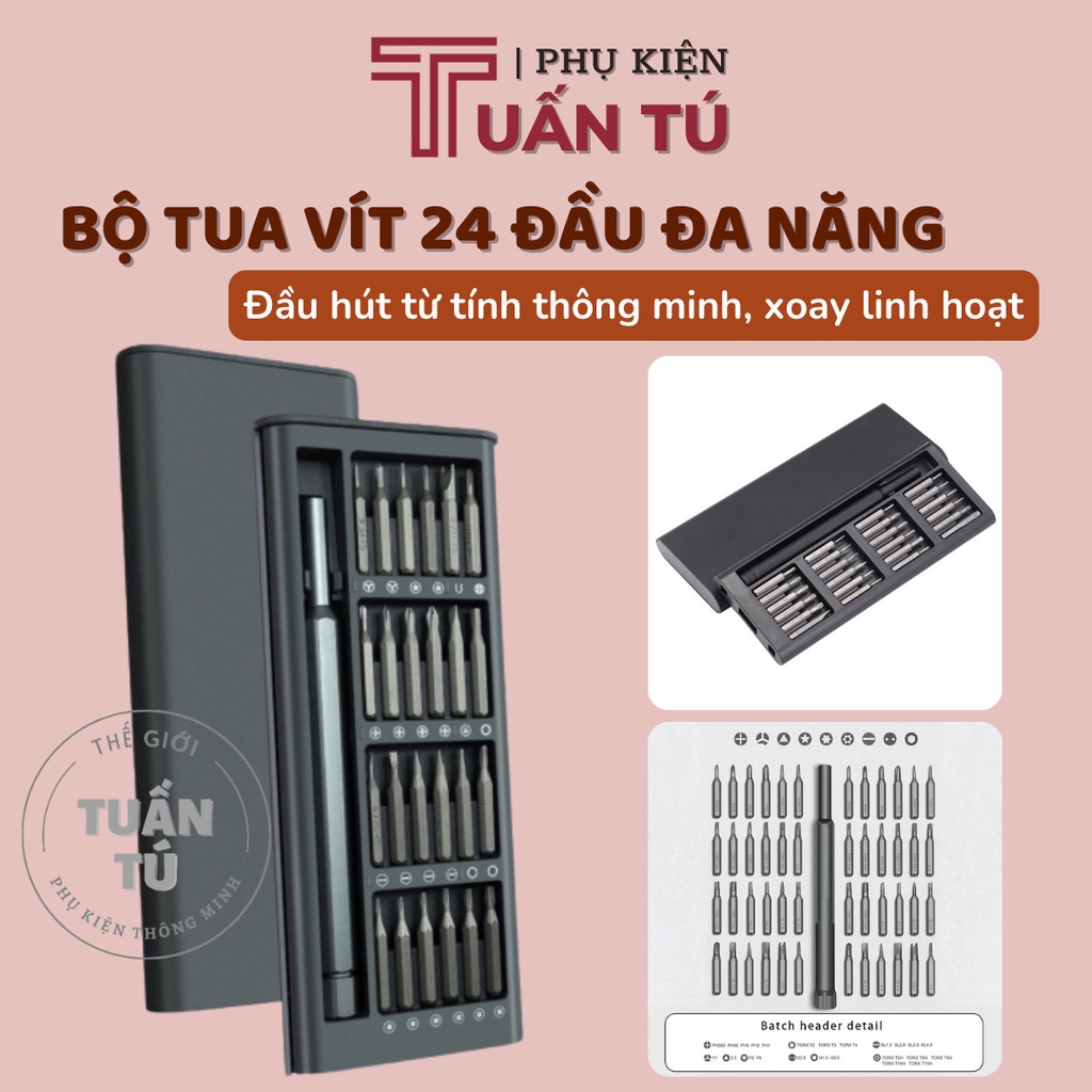 Bộ tua vít đa năng 24 đầu chất liệu thép từ tính cao cấp không gỉ sửa chữa máy móc, điện tử cỡ nhỏ