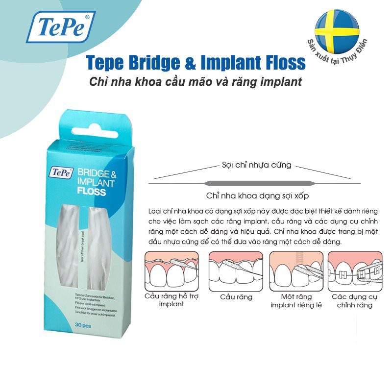 Chỉ nha khoa cho răng Implant và cầu mão răng Tepe Bridge Implant Floss