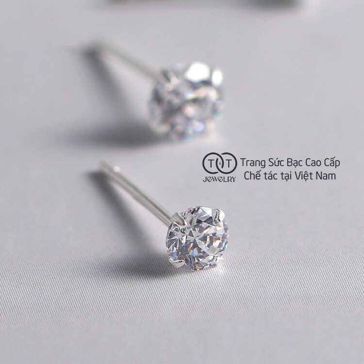 Bông Tai Bạc Ý s925 Nụ Đá Lấp Lánh T&amp;T Jewelry cao cấp BT010
