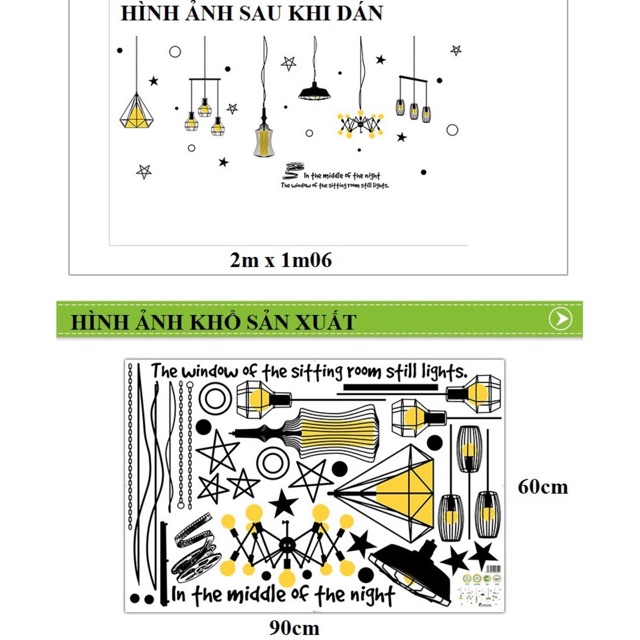 Decal dán tường dàn đèn trang trí màu vàng [Hàng đẹp] - Tranh dán tường đèn vàng trang trí có keo sẵn