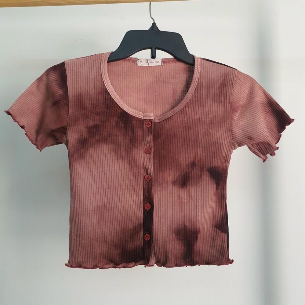 [Hàng VNXK]Áo Croptop Loang Viền Bèo - Phông Thun Loang Nhiều Màu Nữ Dáng Ôm Cuốn Viền Cổ Tim Ulzzang | BigBuy360 - bigbuy360.vn