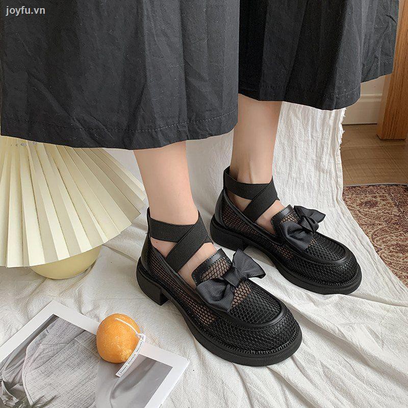 2021 spring and summer new bowknot breathable mesh English style small leather shoes Mary Jane single jk