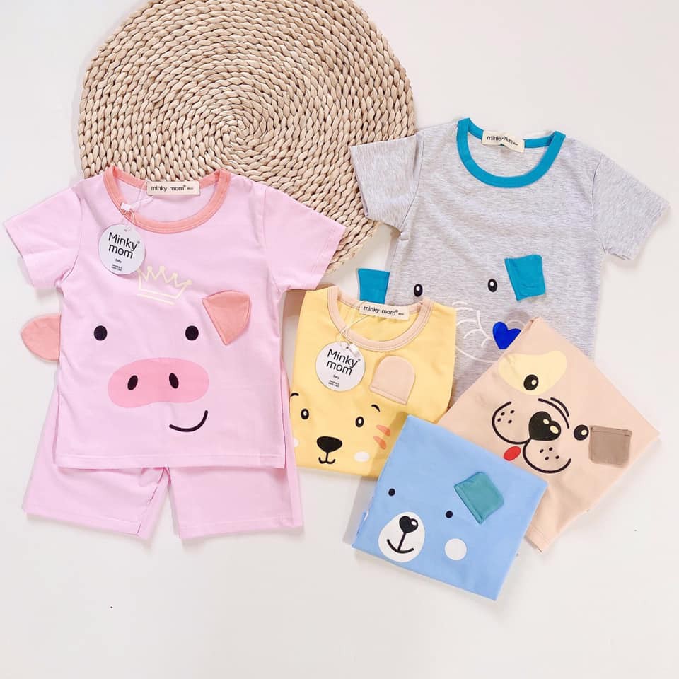 [SALE] Bộ Cộc Tay Minky Mom Cho Bé Họa Tiết Động Vật 3D Ngộ Nghĩnh Chất liệu Cotton 100%, Bộ Hè Trẻ Em Ngắn Tay MKM2107