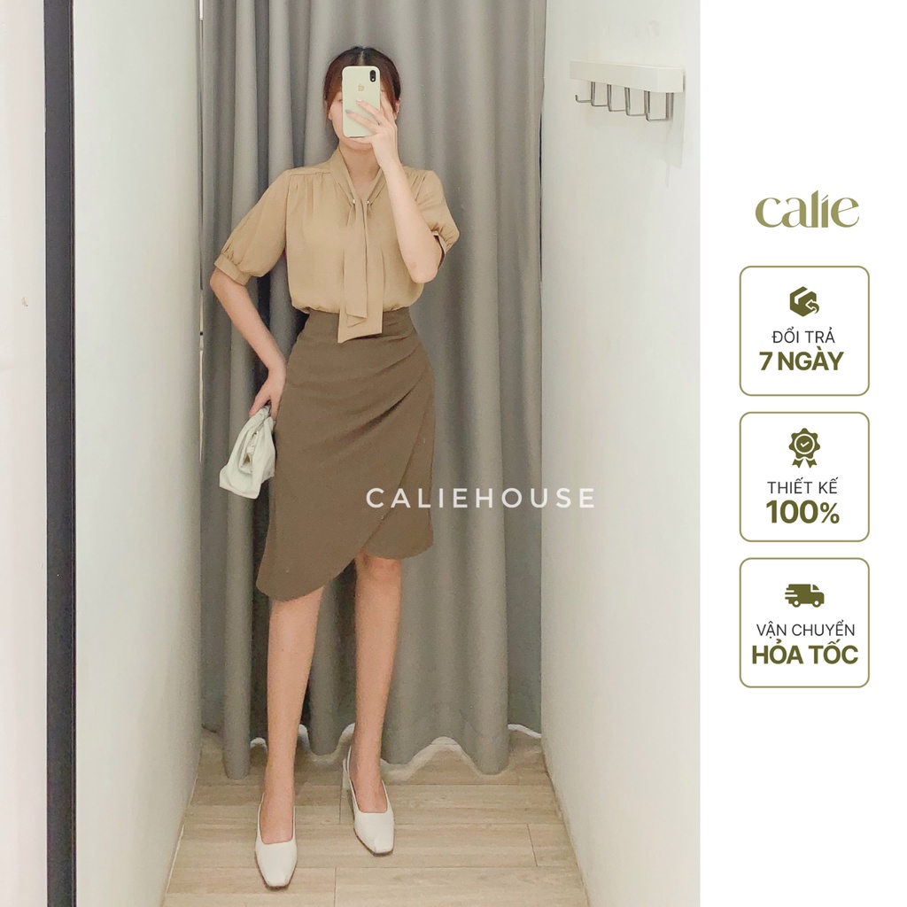 Chân váy bút chì nữ dáng dài nhún eo xẻ tà tôn dáng thanh lịch thời trang công sở Calie House CV2