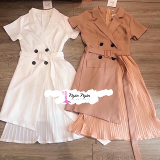 Đầm Đen sơmi vest dập ly