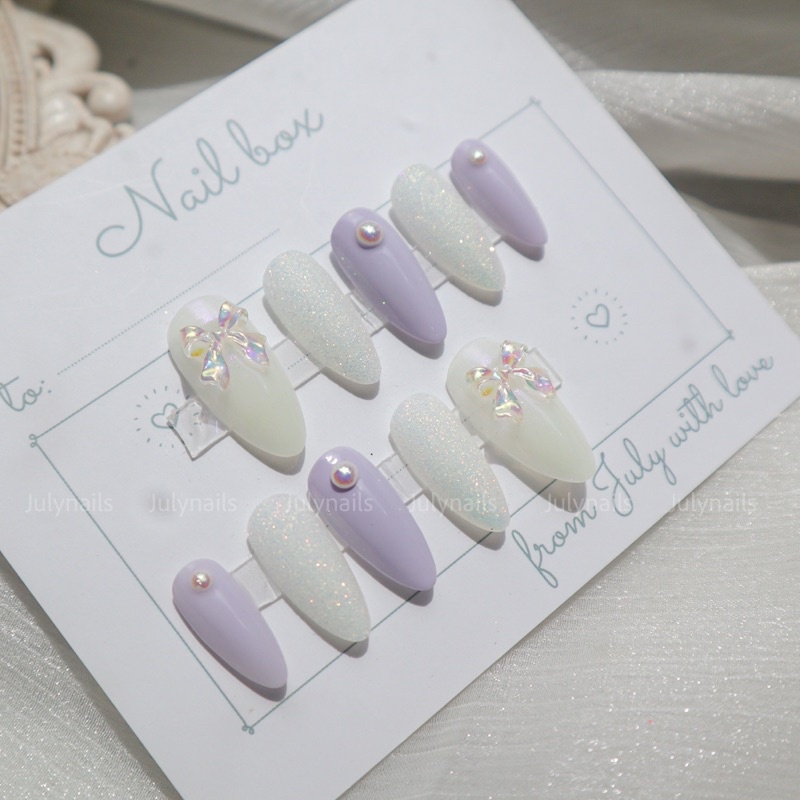 Móng úp thiết kế màu pastel đính nơ thuỷ tinh julynails.vn nb151