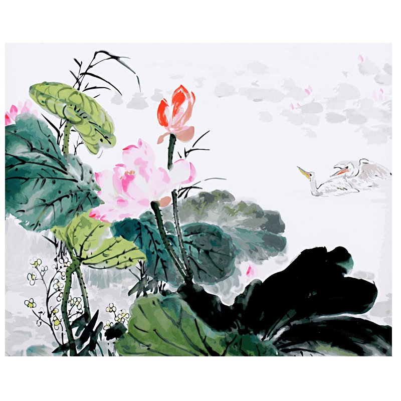 DIY digital oil painting landscape flowers plants flowers living room large digital hand-painted decorative painting lotus