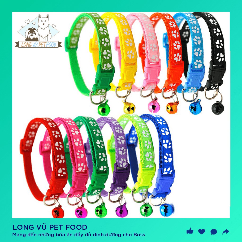 Vòng cổ cho chó mèo có chuông in họa tiết chân chó mèo siêu đẹp - Vòng cổ chó mèo - Long Vũ Pet Food