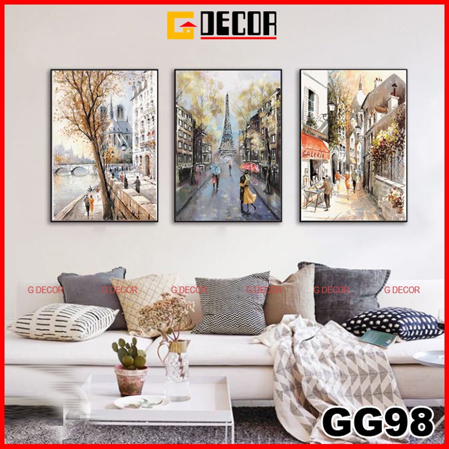 Tranh treo tường canvas khung gỗ 3 bức phong cách hiện đại Bắc Âu tranh phong cảnh trang trí phòng khách phòng ngủ 98