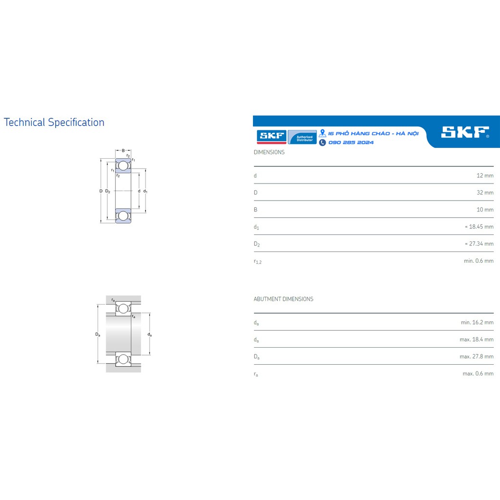 VÒNG BI SKF 6201-2RSH chính hãng