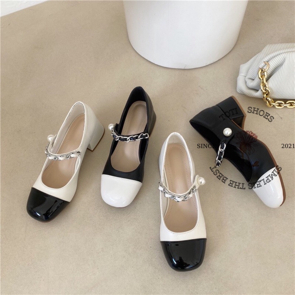 GIÀY NỮ TOTIIE STORE - SỤC BÚP BÊ MŨI TRÒN THỜI TRANG - GIÀY BÍT MŨI QUAI DÁN XÍCH BẠC G2202160