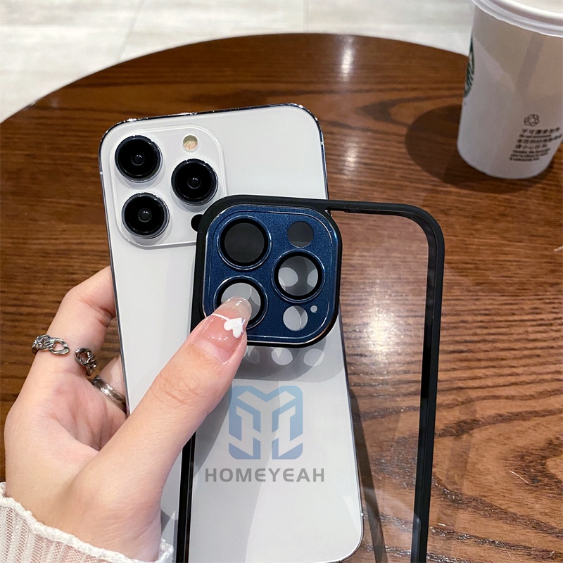 Ốp Điện Thoại Cứng Trong Suốt Viền Kim Loại Bảo Vệ Lens Cho iPhone 14 13 12 Pro Max 14 Plus ip13 ip14