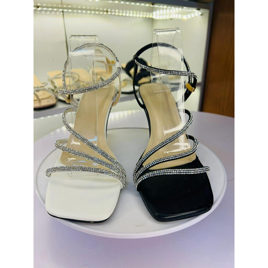 Giày cao gót nữ quai mảnh dây đá, sandal nữ gót nhọn 8p MÃ H45