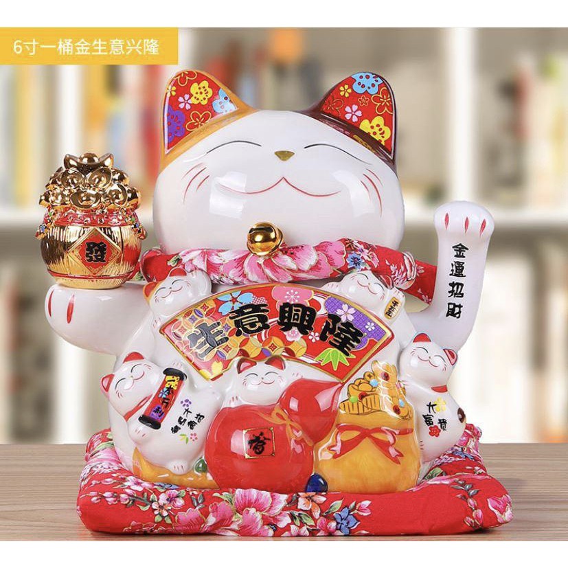[Big Sale] Mèo Thần Tài Sứ , Mèo May Mắn Maneki Neko cao 21cm. Vẩy Tay Gọi Khách BÁT PHƯƠNG KHAI TÀI
