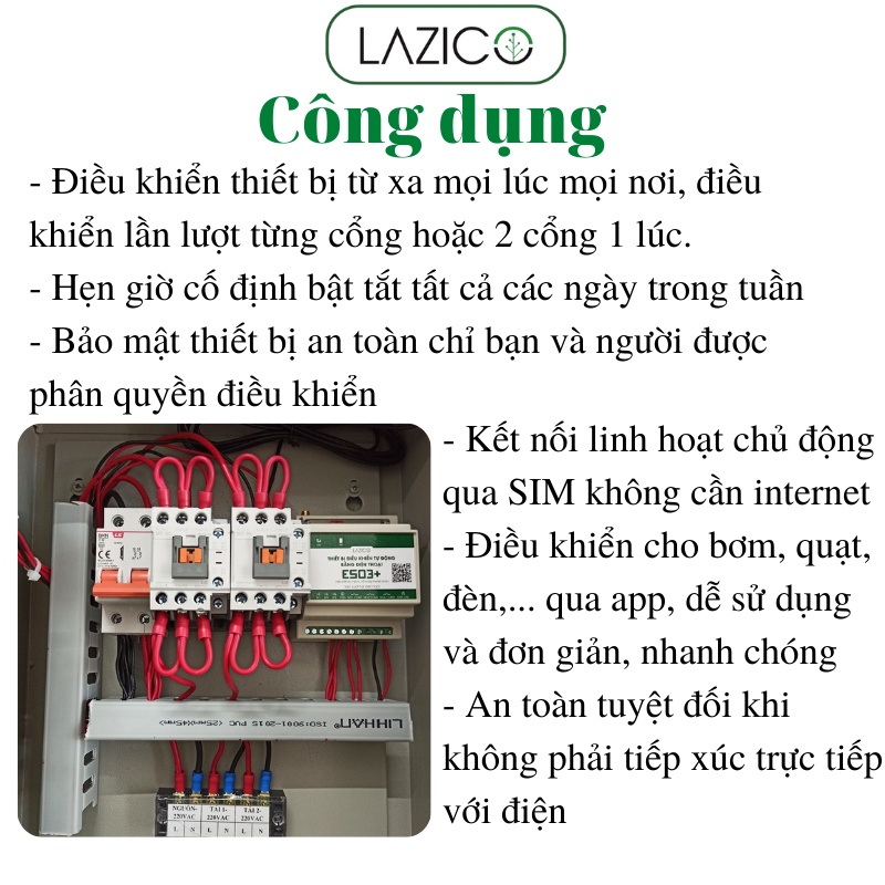 Tủ điều khiển từ xa motor máy bơm 220V 3hp - 10hp 2 kênh qua điện thoại dùng app LAZICO LZ2+