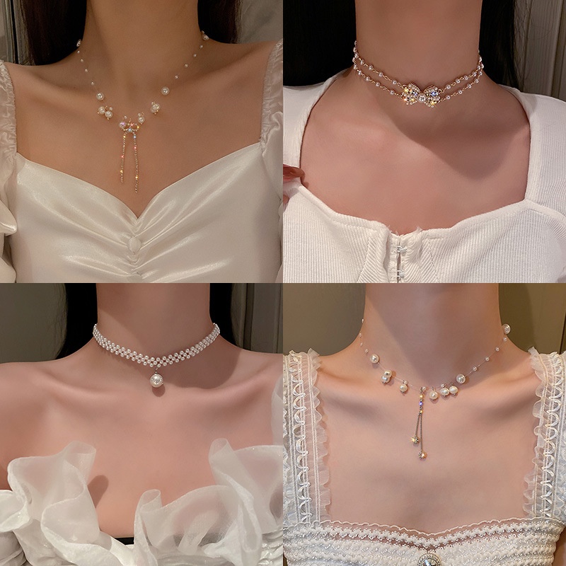 (MớI) Vòng cổ HợP Kim DạNg Tua Rua ĐíNh Đá Xinh XắN