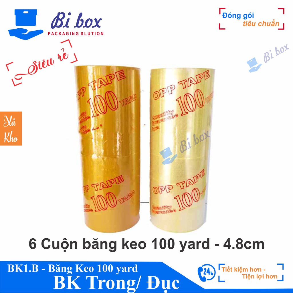 6 Cuộn băng keo đóng thùng hộp carton 100 yard