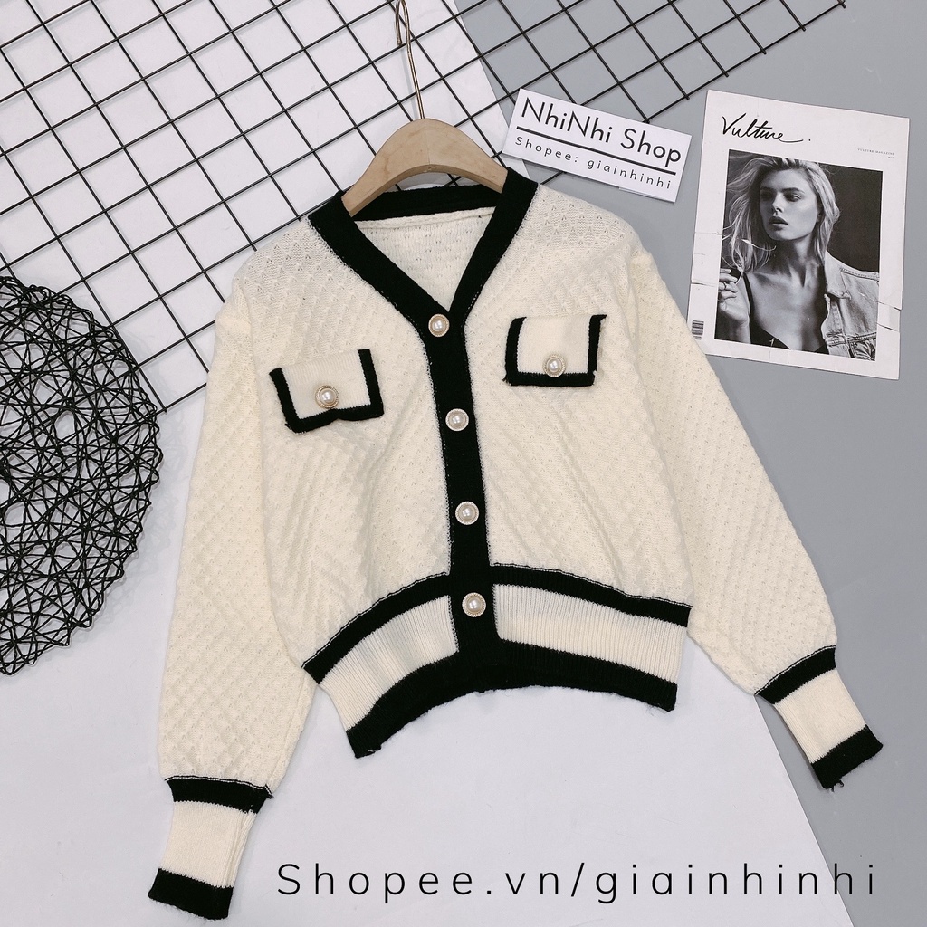 Áo khoác len cadigan viền đính nắp túi dáng ngắn AK1847 - NhiNhi Shop