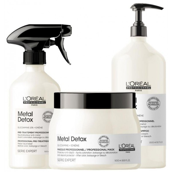 DẦU GỘI + Hấp dầu + Dưỡng chất L'OREAL METAL DETOX GIÚP THẢI ĐỘC CHO TÓC 1500ML