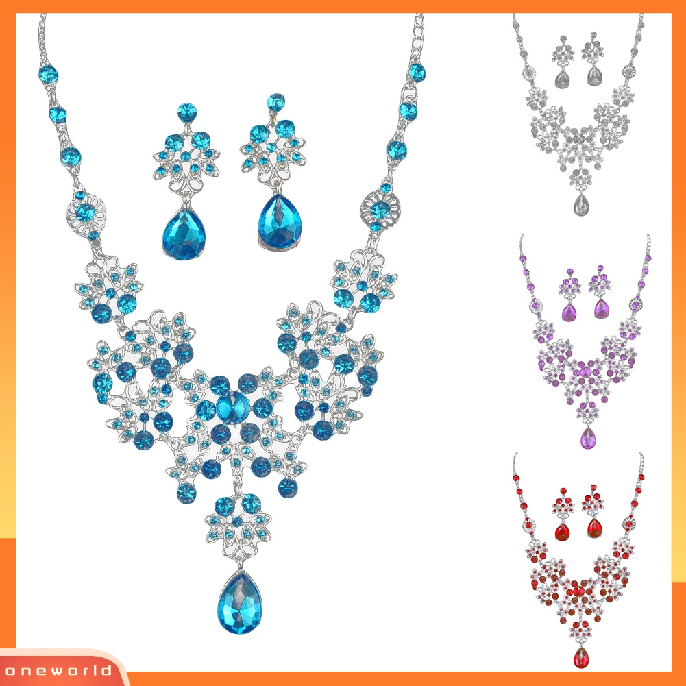 Bộ Vòng cổ + Bông Tai Đính Đá Hình Bướm &amp; Giọt Nước