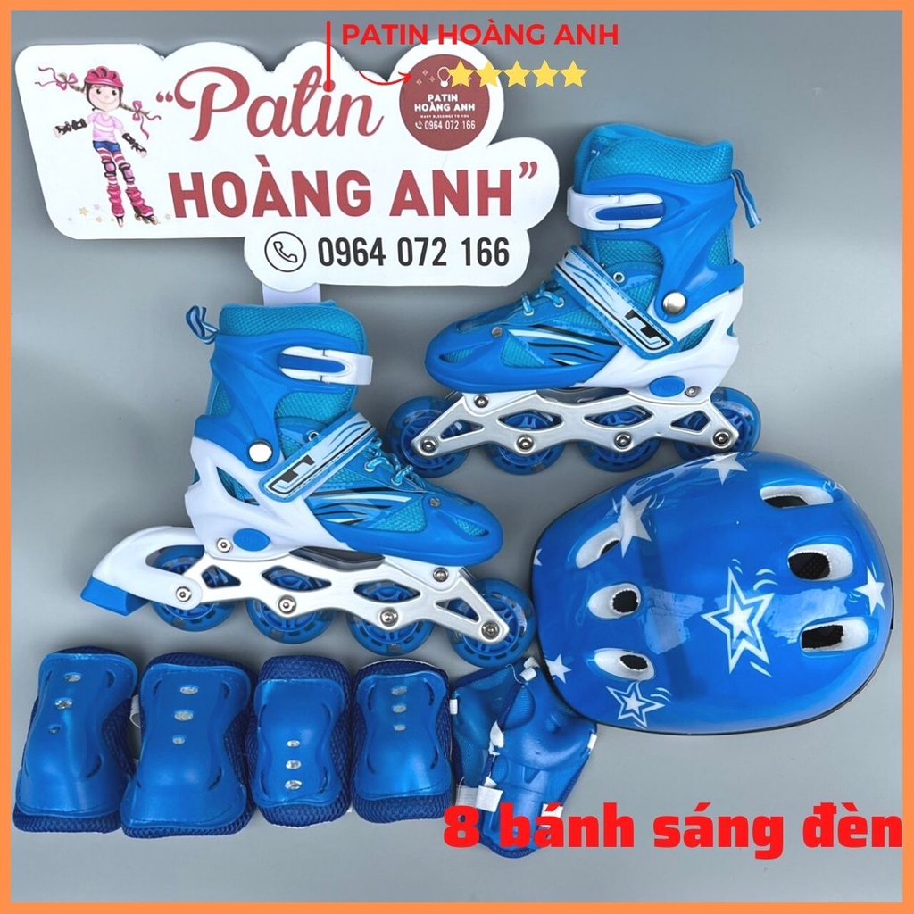 Giày trượt patin trẻ em, 8 bánh sáng đèn, tặng bộ bảo hộ tay chân, Patin điều chỉnh tăng giảm được size QS8