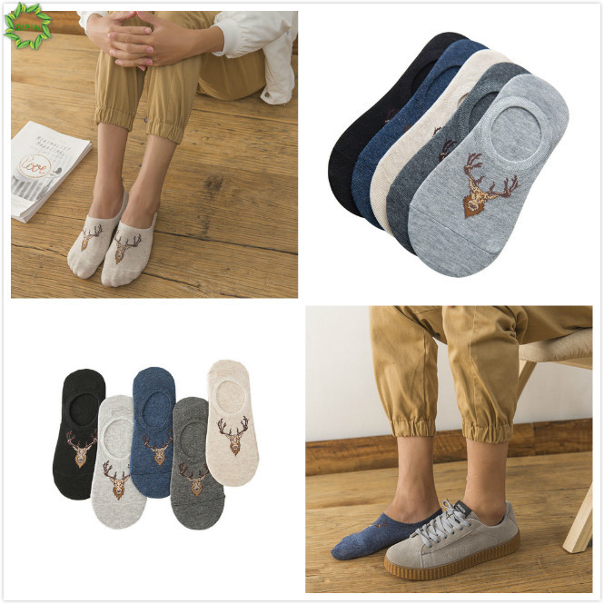 1 Đôi Tất Cotton Mỏng Cổ Thấp Vô Hình In Họa Tiết Cho Nam