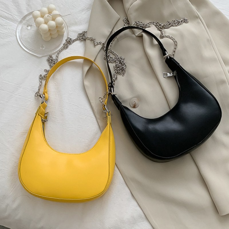 Túi Đeo Vai Màu Trơn Phối Dây Xích Cá Tính Dễ Phối Đồ Dành Cho Nữ