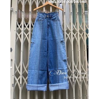 Quần baggy jeans suông phối màu