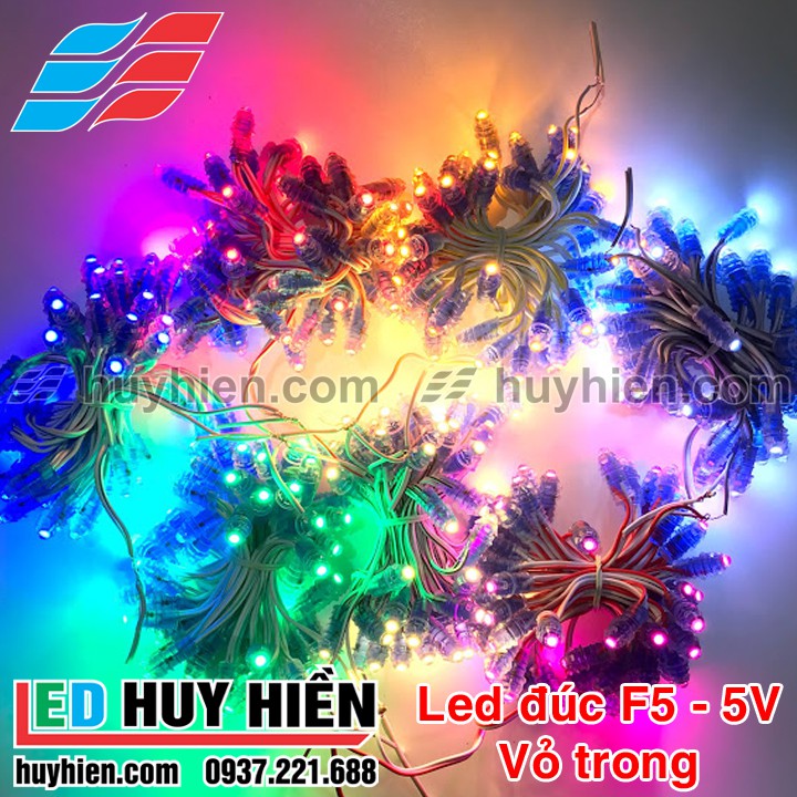 Led đúc F5 đế 9mm điện áp 5V (12V) các màu chống nước ngoài trời (Dây 50 led)