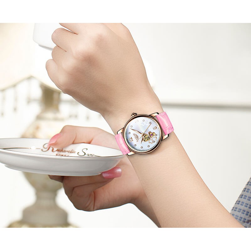 Đồng hồ nữ chính hãng KASSAW K810-4 Kính sapphire ,chống xước,Chống nước ,BH 24 tháng,Máy cơ (Automatic) ,dây da xịn