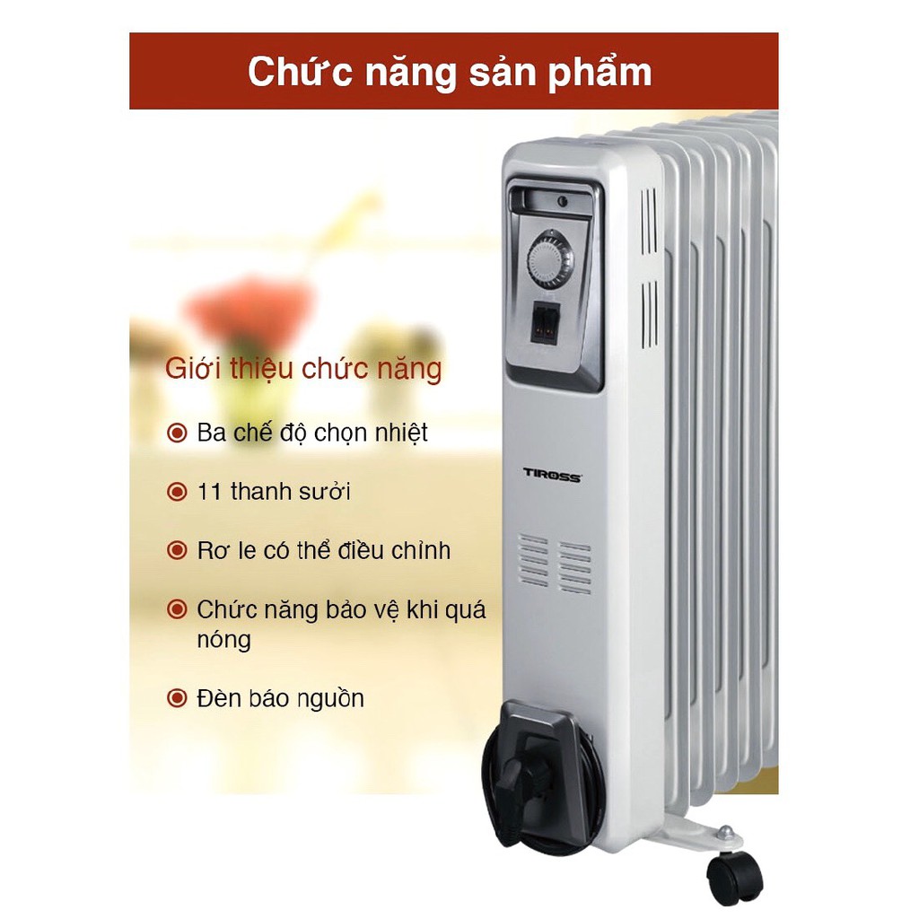 Máy sưởi dầu Tiross 11 thanh TS9217 (công suất 2200W) - Hàng chính hãng