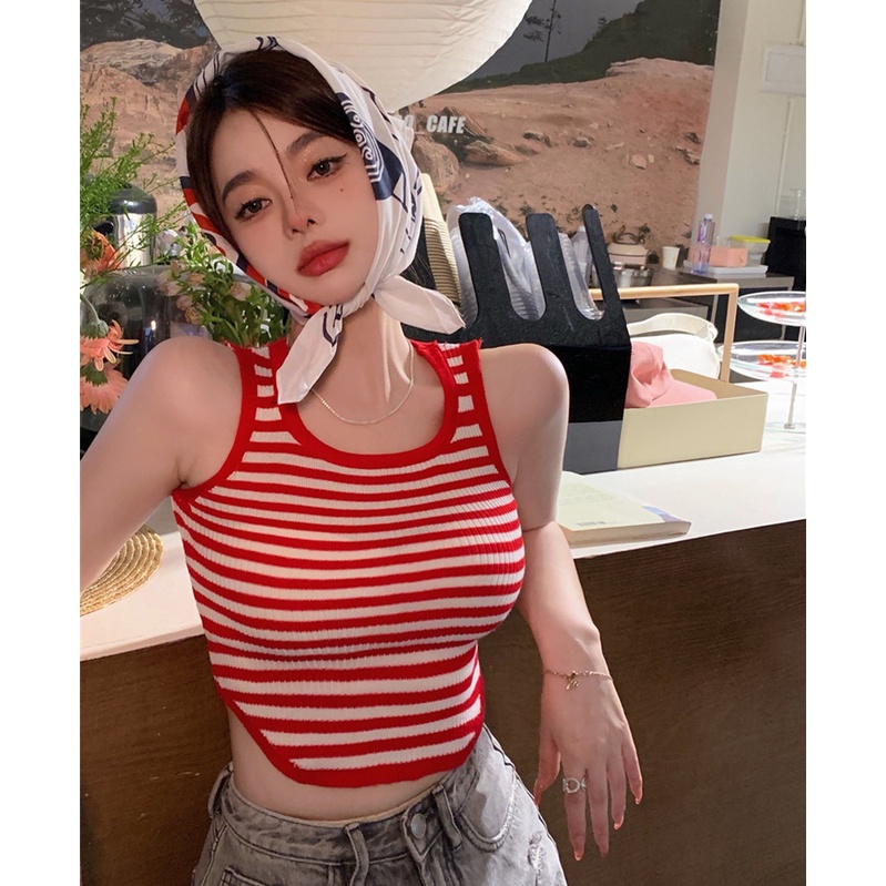 Áo Hai Dây Dáng Ôm Họa Tiết Kẻ Sọc Thời Trang Mùa Hè Cho Nữ