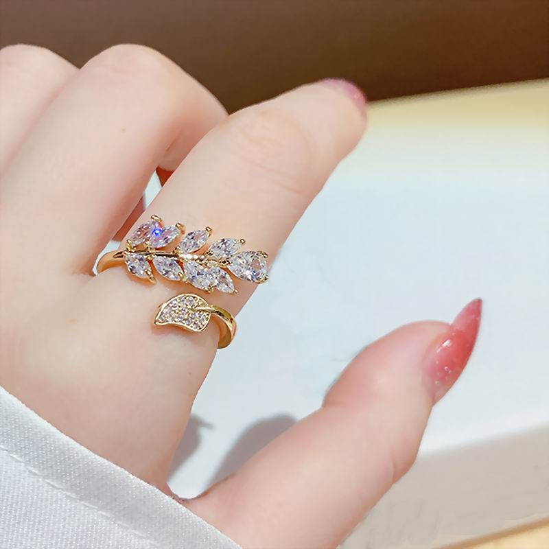 Nhẫn hở Etrendy hình chiếc lá đính đá zircon thời trang cổ điển dành cho nữ