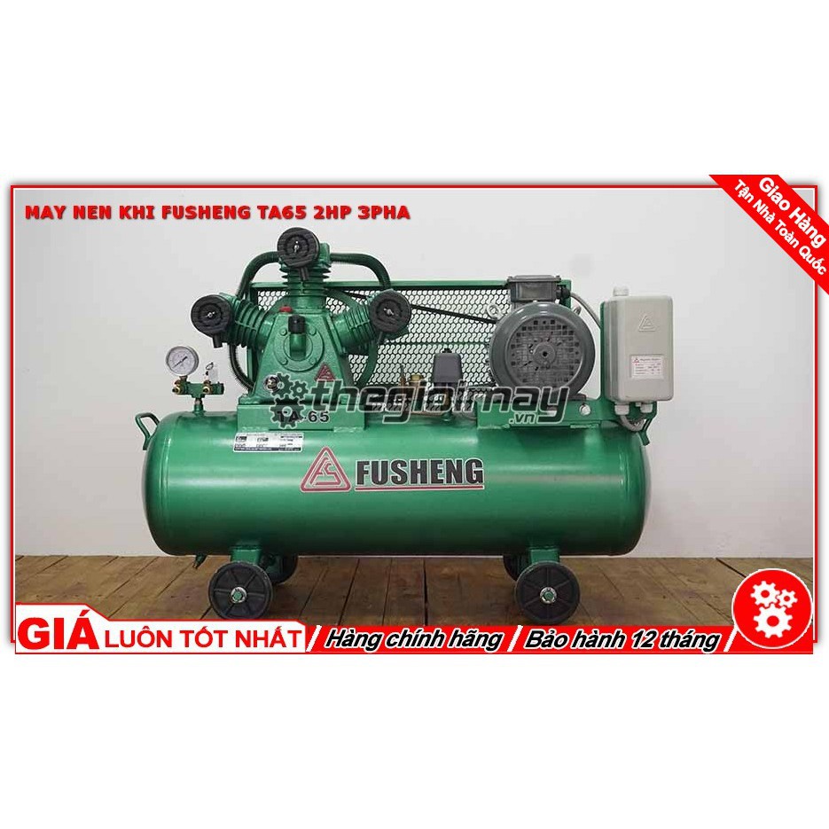 Máy nén khí Fusheng TA-65, 70L, 2HP, 380V, Dung tích bình 70L, Kích thước 1050x300x300mm