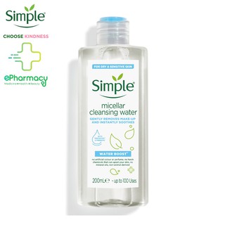SIMPLE Nước Tẩy Trang WATER BOOST Micellar Cleansing Water làm sạch, dưỡng ẩm dành cho da khô nhạy cảm 200ml