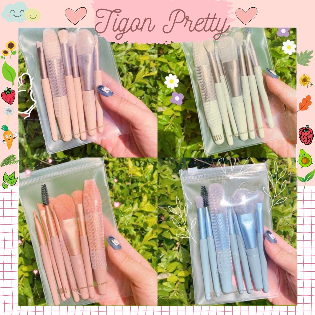 Bộ Cọ Trang Điểm 8 Cây Vintage Siêu Cute Trong Túi Zip