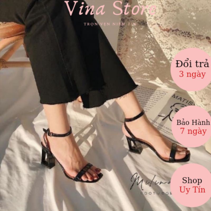 Giày Sandal Cao Gót Nữ 7P Quai Mảnh Gót Chữ A màu đen siêu hot cho học sinh mặc áo dài- mã GCA