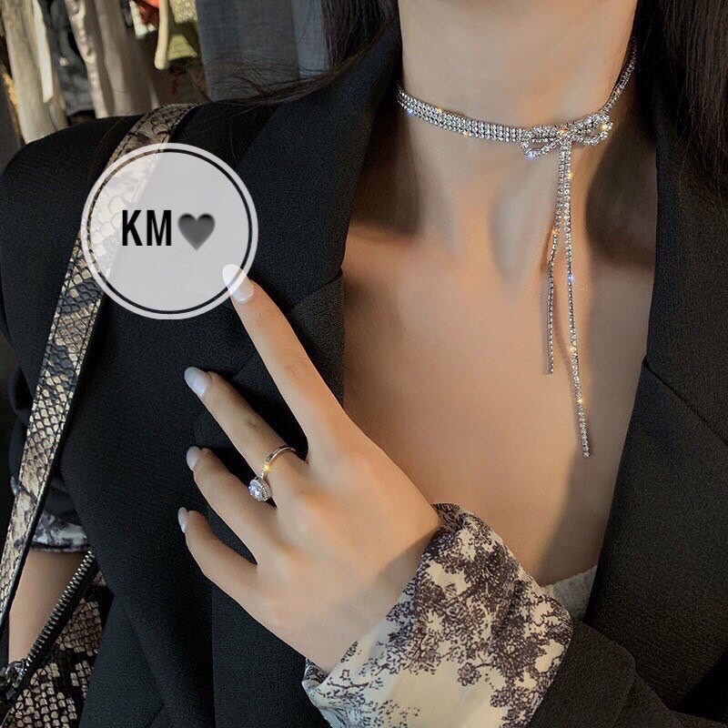 Vòng cổ nơ đính đá dây mảnh