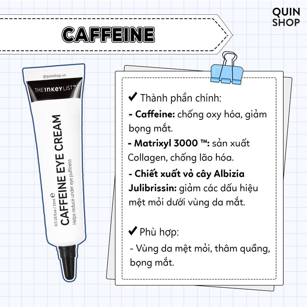 Kem Dưỡng Mắt Giảm Quầng Thâm, Nếp Nhăn, Chống Lão Hóa The Inkey List Caffeine, Retinol, Brighten-i TM Eye Cream