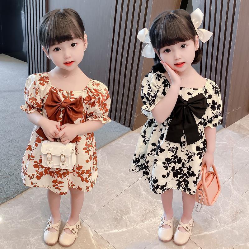 Đầm Công Chúa Ngắn Tay Họa Tiết Hoa Thời Trang Mùa Hè Hàn Quốc 2022 Mới Dành Cho Bé Gái