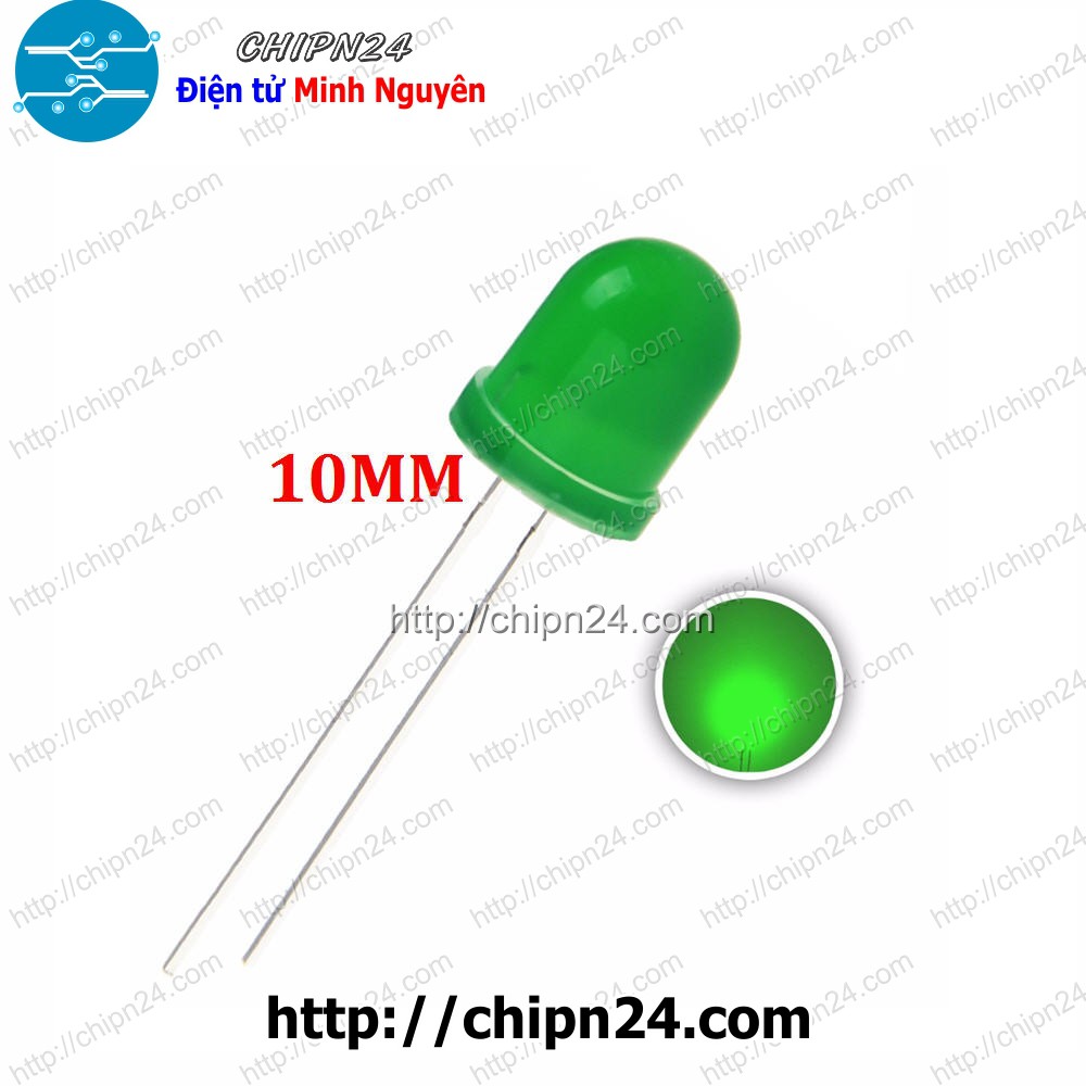 [5 CON] (TK1) Led 10mm Vỏ Đục ra XANH LÁ