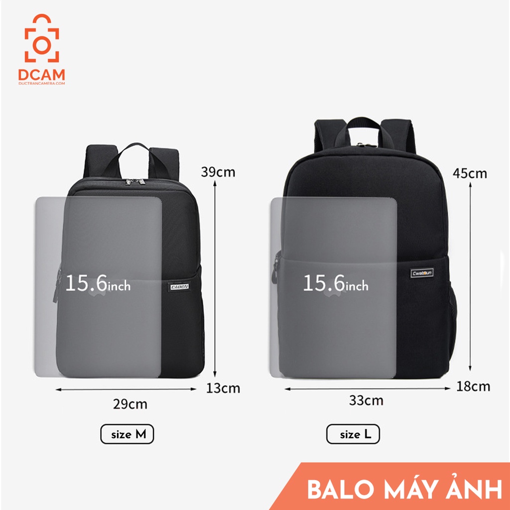 Balo máy ảnh Caden Half Photo - CHỐNG NƯỚC 100% - Thao tác nhanh - Có ngăn đựng lapop