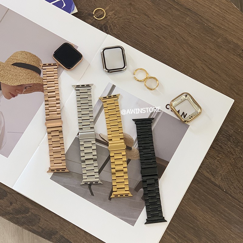 【Band+Cover】Dây đeo thép không gỉ cho đồng hồ iWatch 41mm 44mm 40mm 45mm Iwatch dòng seri 8 7 6 Se 5 4