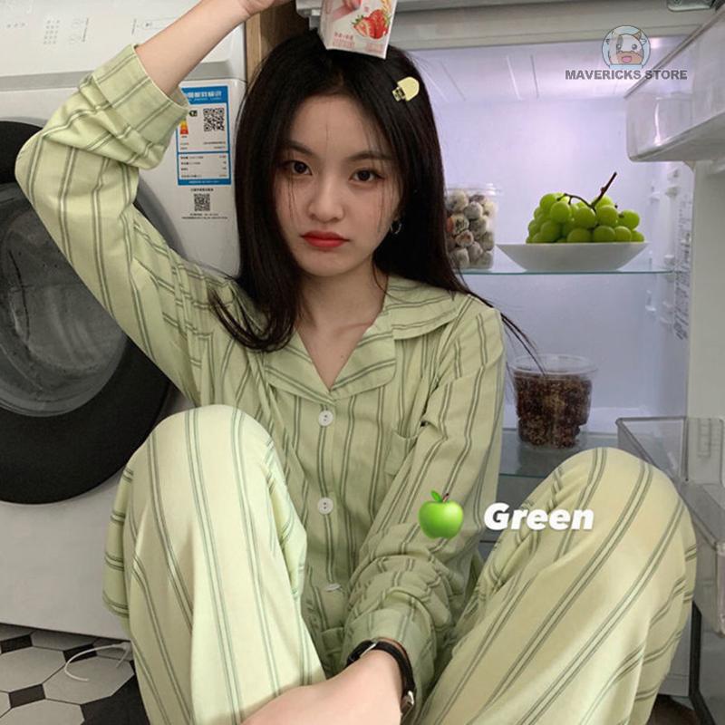 Bộ đồ ngủ pijama dài tay họa tiết kẻ sọc mới