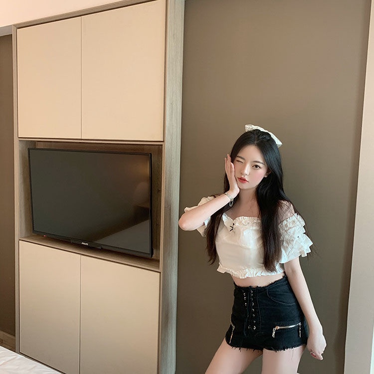 Áo Sơ Mi Tay Ngắn Dáng Ôm Thắt Nơ Phối Ren Kiểu Retro Thời Trang Mùa Hè Mới Cho Nữ