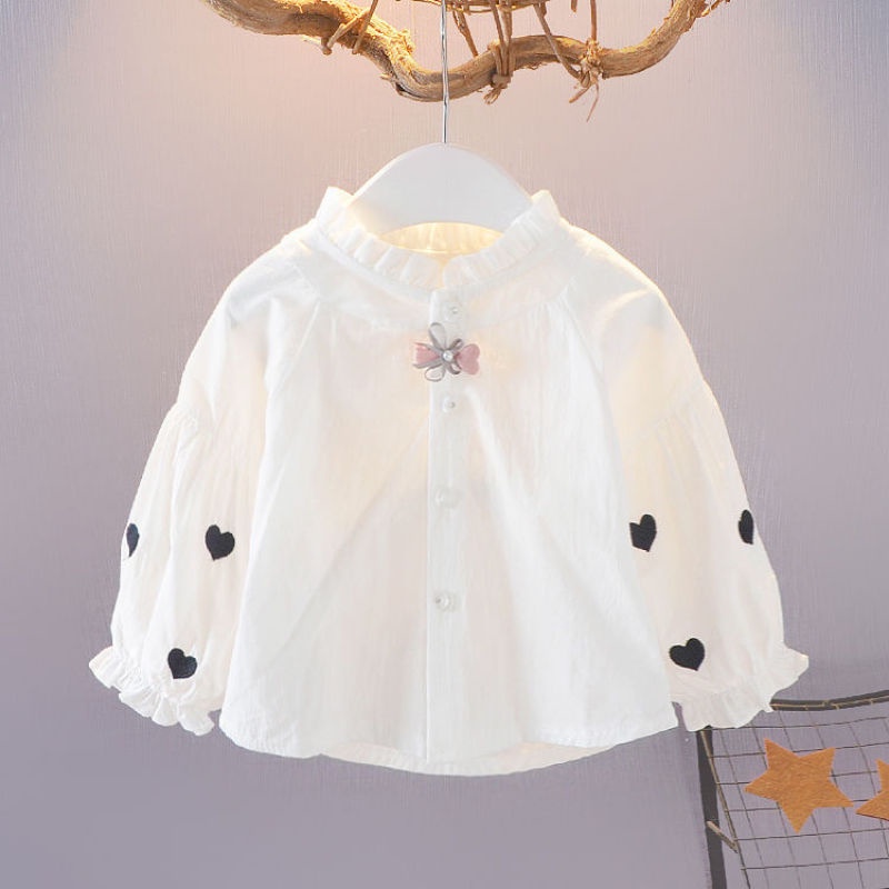 Áo sơ mi tay dài vải cotton phong cách Hàn Quốc thời trang xuân thu dành cho bé gái 0 - 5 tuổi