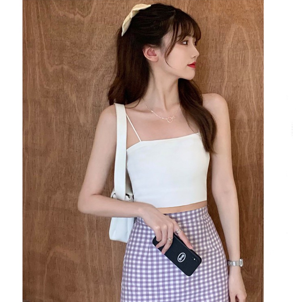 Áo mặc trong 2 DÂY SỢI BÚN có đệm ngực dáng croptop co giãn 4 chiều dễ phối đồ