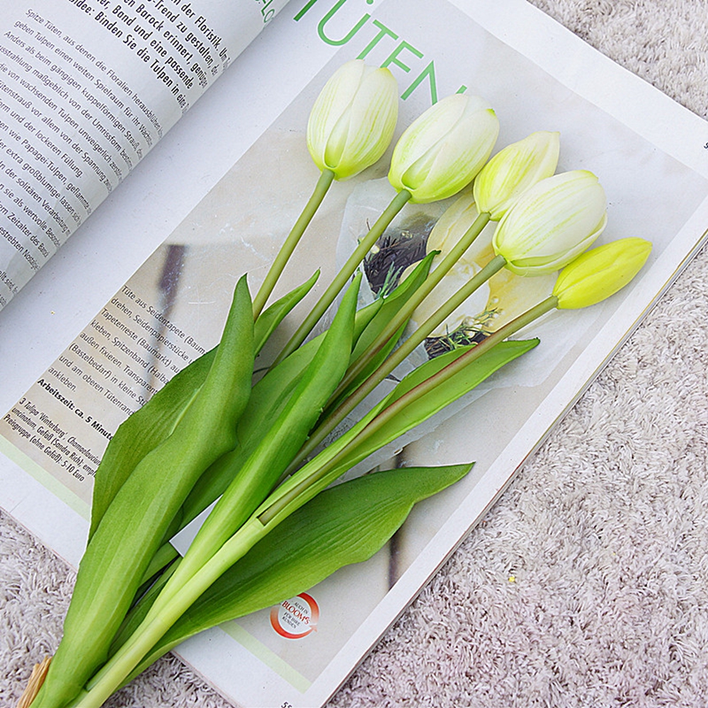 5 bông tulip giả bằng silicon mềm nhiều màu trang trí tiệc