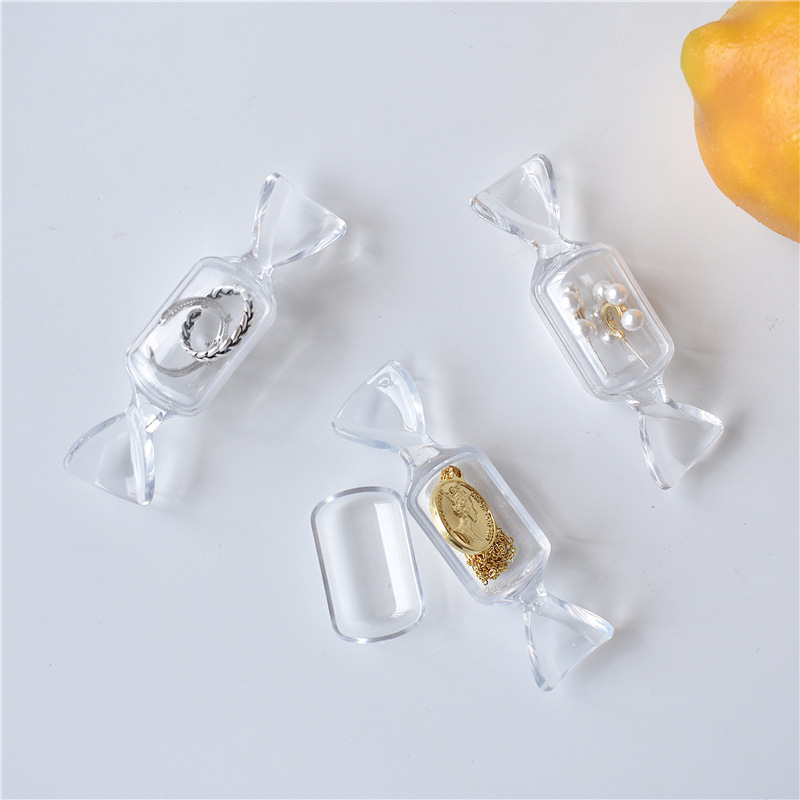 Set 2 hộp mini trong suốt hình viên kẹo đựng trang sức tiện dụng