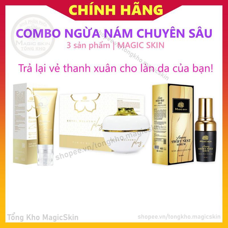 Combo NGỪA NÁM chuyên sâu Magic Skin làm sạch mờ Nám Tàn Nhang 3 sản phẩm Kem Nám, Serum, Sữa rửa mặt